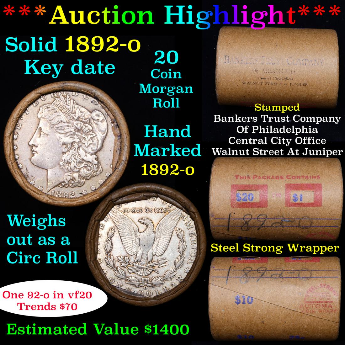 ***Auction Highlight*** Full solid Key date 1892-o (1 of 6)