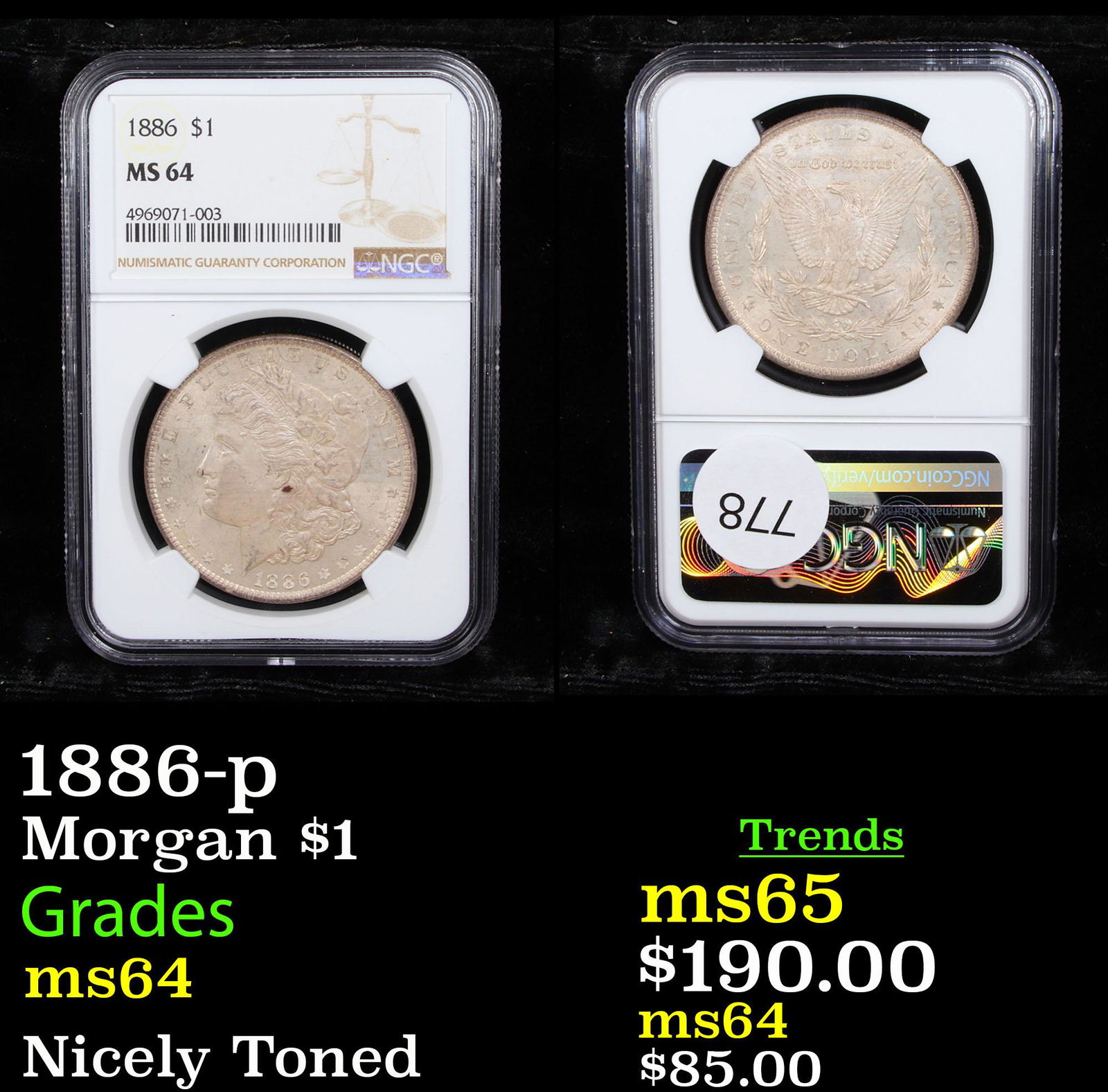 1886-p Morgan $1 Graded ms64 (1 of 3)