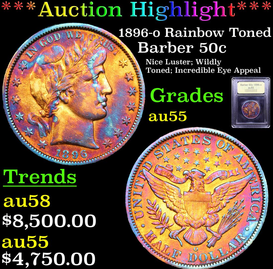 *Highlight* 1896-o Rainbow Toned Barber 50c Graded (1 of 5)