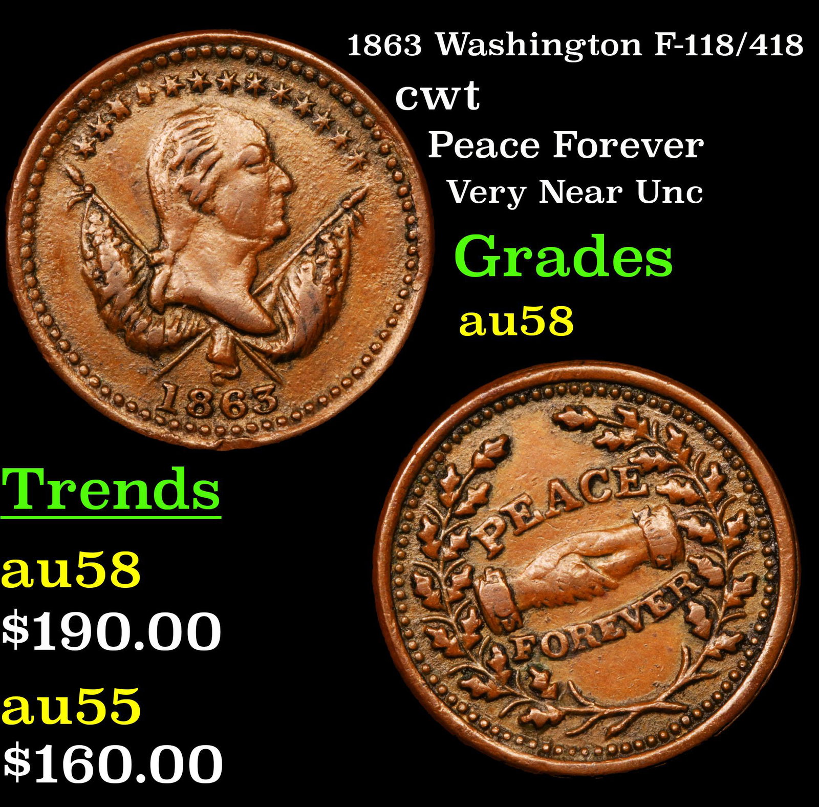 1863 Washington F-118/418 cwt Grades Choice AU/BU (1 of 3)