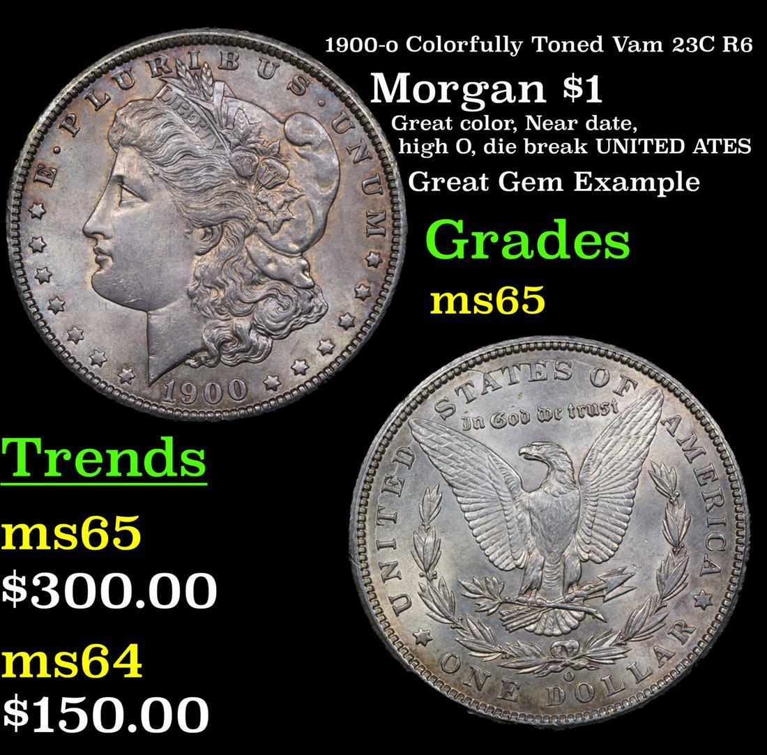 1900-o Colorfully Toned Vam 23C R6 Morgan Dollar $1 (1 of 3)