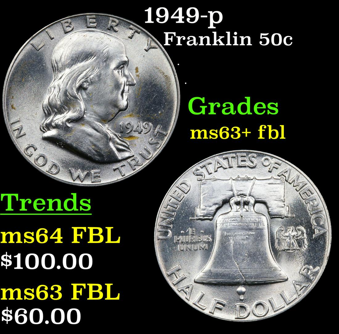 1949-p Franklin Half Dollar 50c Grades Select Unc+ FBL (1 of 3)
