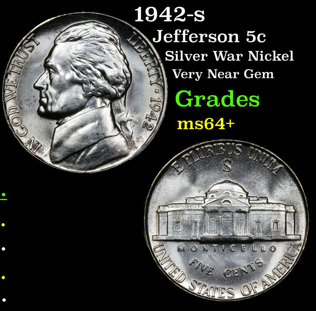1942-s Jefferson Nickel 5c Grades Choice+ Unc (1 of 3)