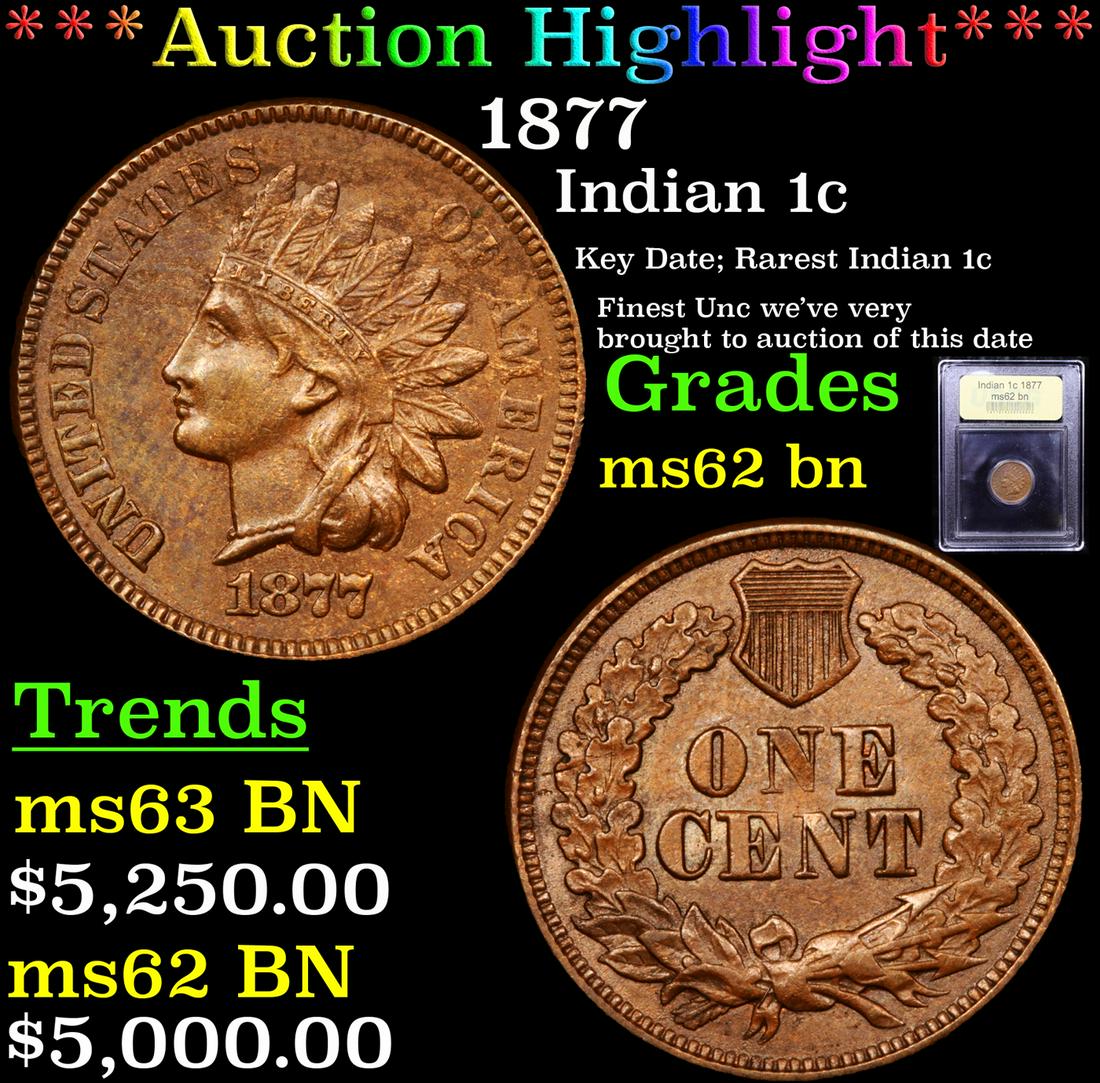 ***Auction Highlight*** 1877 Indian Cent 1c Graded (1 of 5)