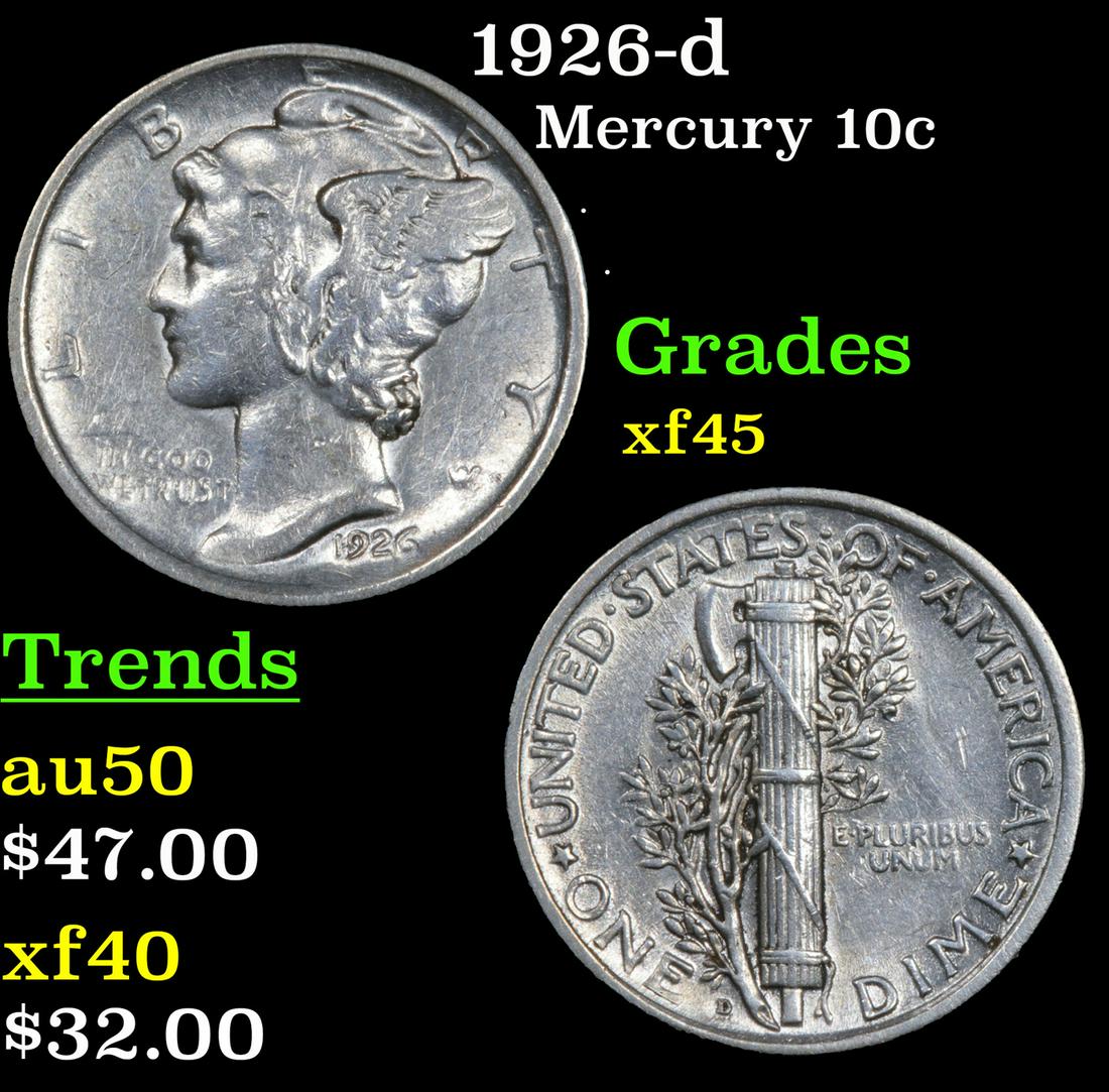 1926-d Mercury Dime 10c Grades xf+ (1 of 3)