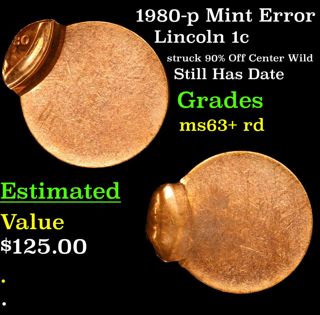 1980-p Mint Error Lincoln 1c Grades Select+ Unc RD (1 of 3)