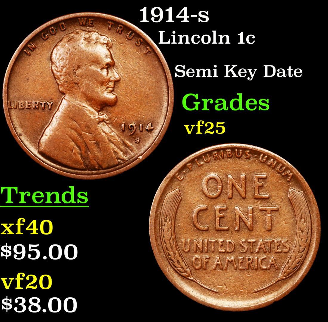 1914-s Lincoln 1c Grades vf+ (1 of 3)