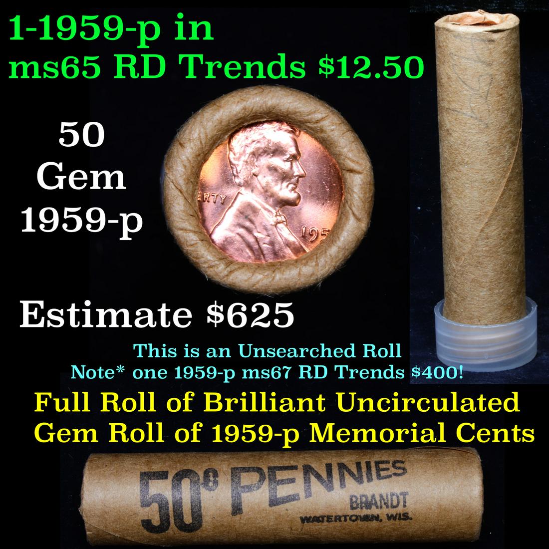 Shotgun Lincoln 1c roll, 1959-p 50 pcs Brandt Wrapper (1 of 5)