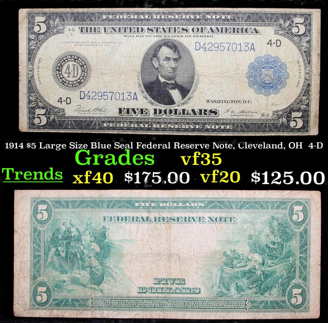 1914 $5 Large Size Blue Seal Federal Reserve Note, (1 of 3)