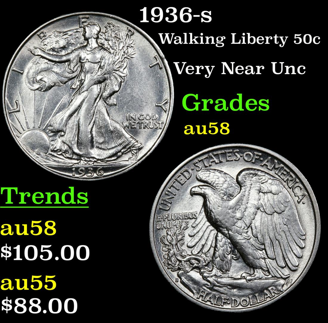 1936-s Walking Liberty 50c Grades Choice AU/BU Slider (1 of 3)