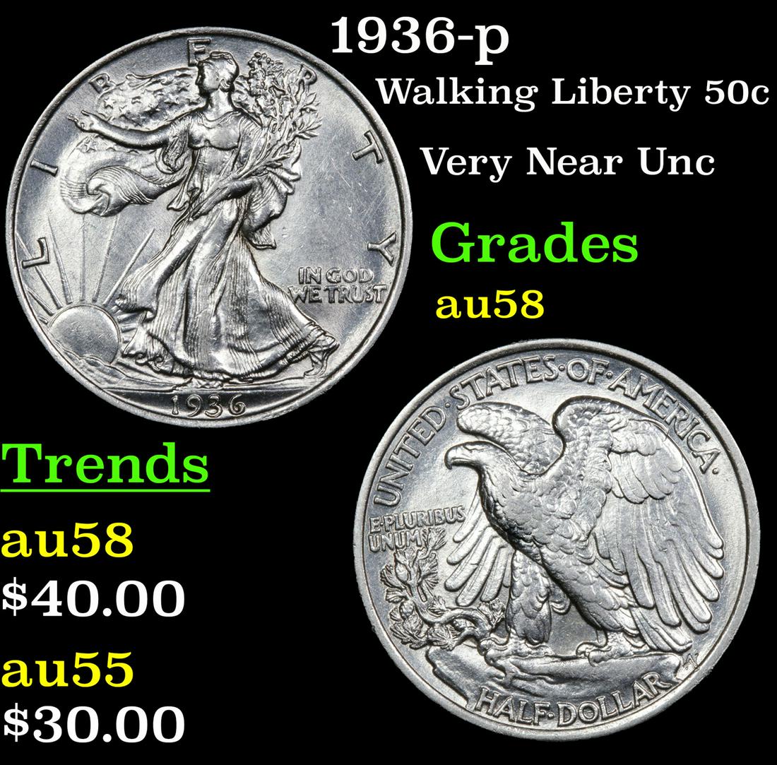 1936-p Walking Liberty 50c Grades Choice AU/BU Slider (1 of 3)