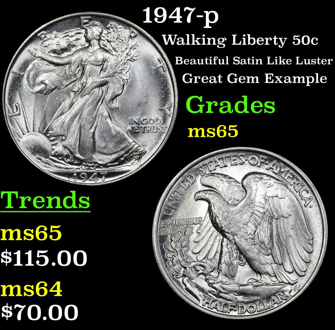 1947-p Walking Liberty 50c Grades GEM Unc (1 of 3)