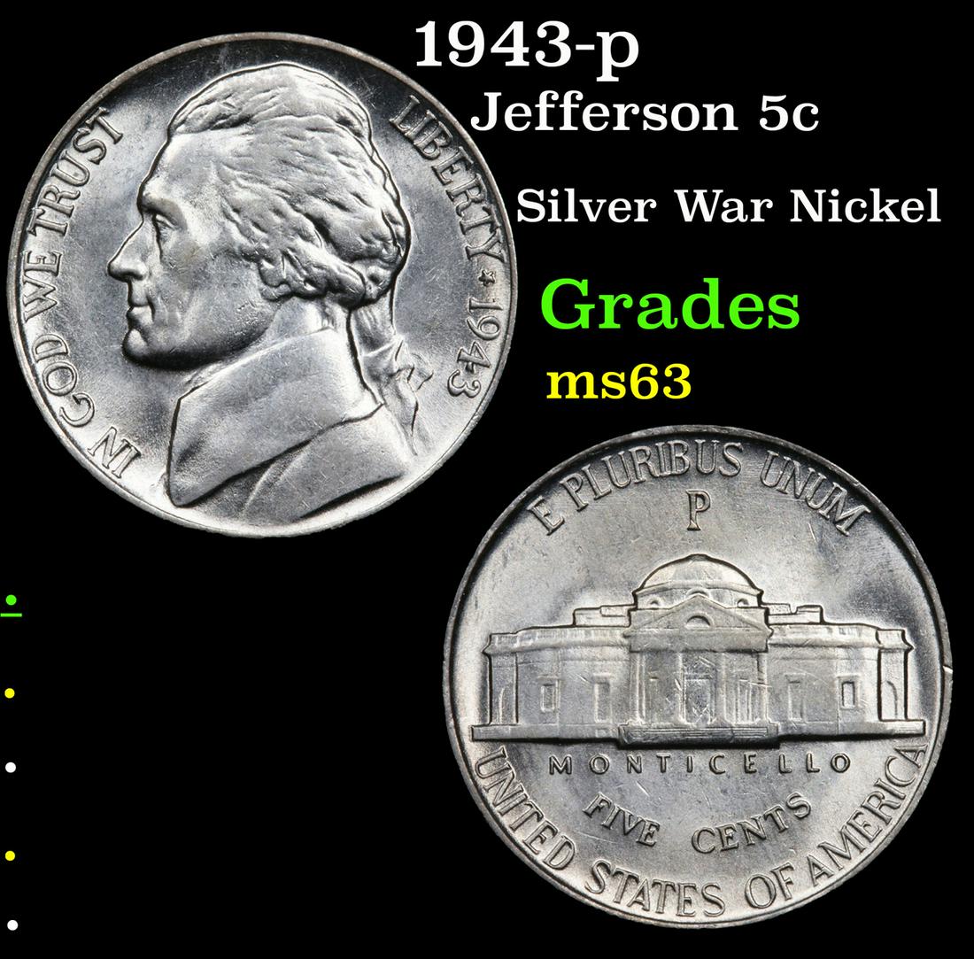 1943-p Jefferson 5c Grades Select Unc (1 of 3)