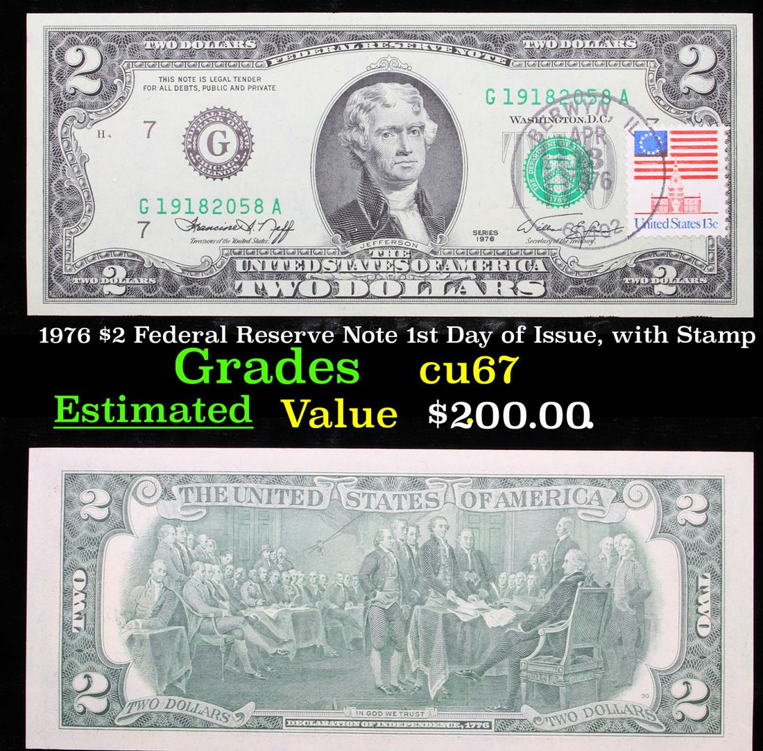 1976 $2 Federal Reserve Note 1st Day of Issue, with (1 of 3)