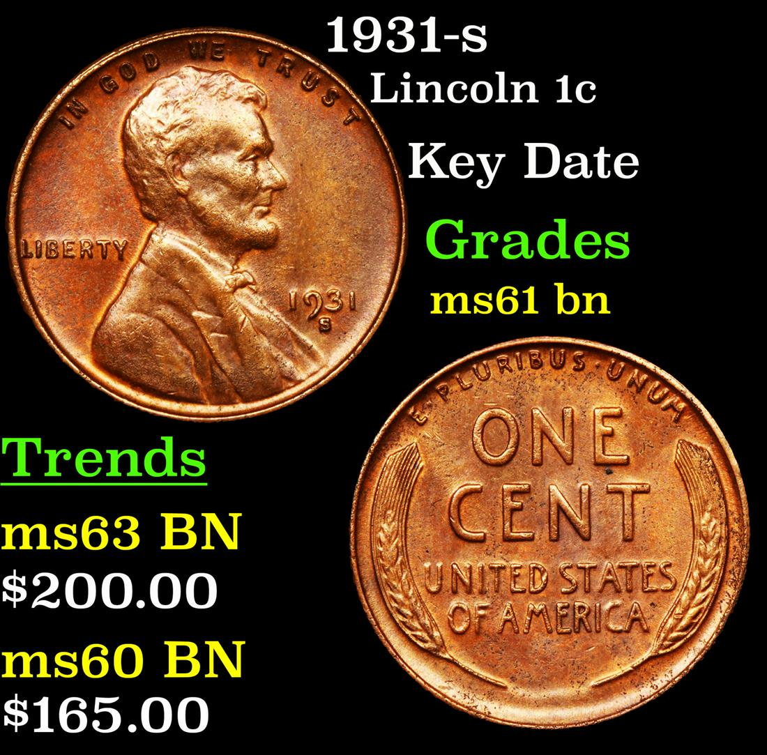 1931-s Lincoln 1c Grades Unc+ BN (1 of 3)