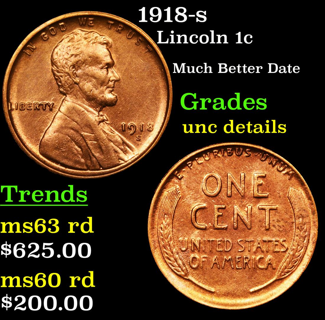 1918-s Lincoln 1c Grades Unc Details (1 of 3)
