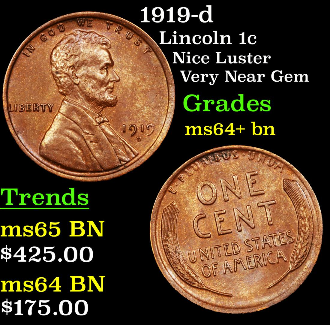 1919-d Lincoln 1c Grades Choice+ Unc BN (1 of 3)