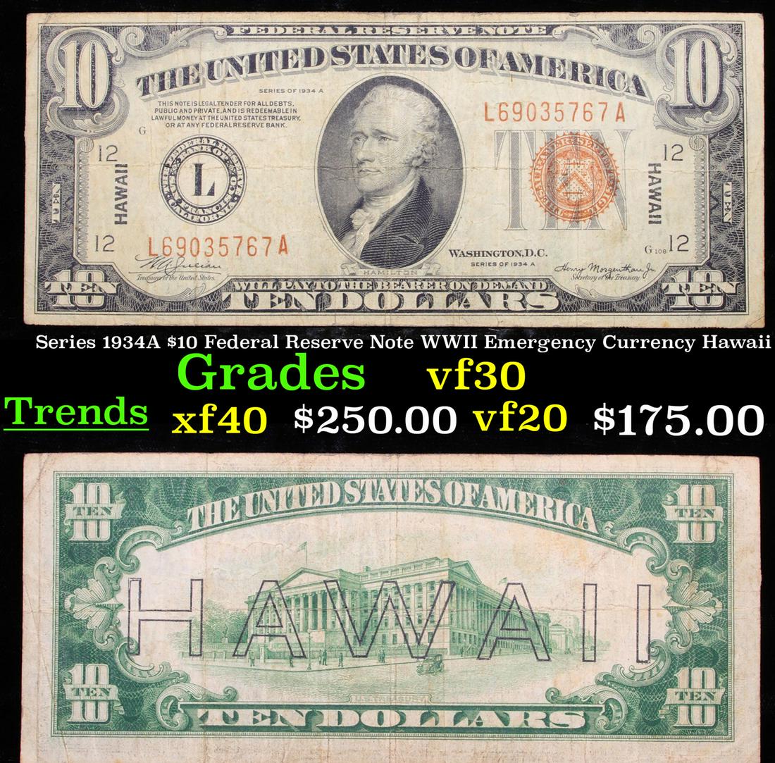 Series 1934A $10 Federal Reserve Note WWII Emergency (1 of 3)