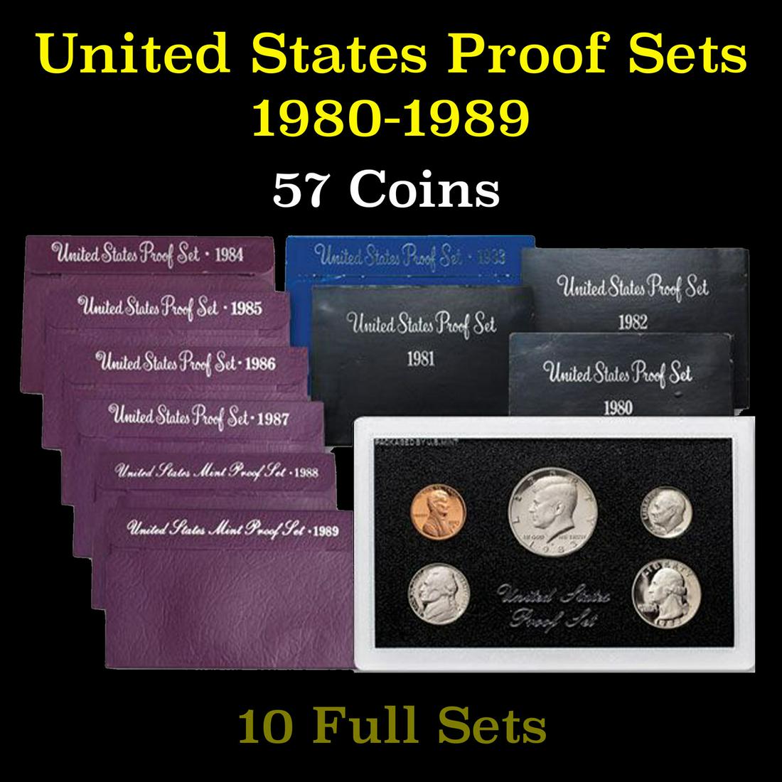Group of 10 United States Proof Sets 1980-1989 57 coins (1 of 11)