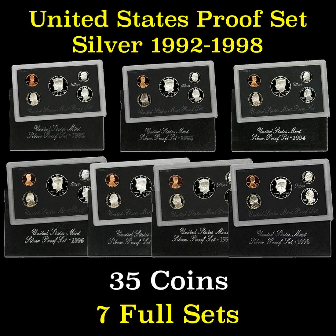 Group of 7 United States Silver Proof Sets 1992-1998 35 (1 of 8)