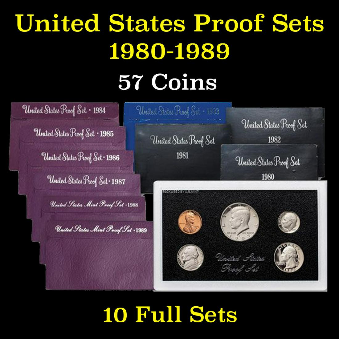 Group of 10 United States Proof Sets 1980-1989 57 coins (1 of 11)