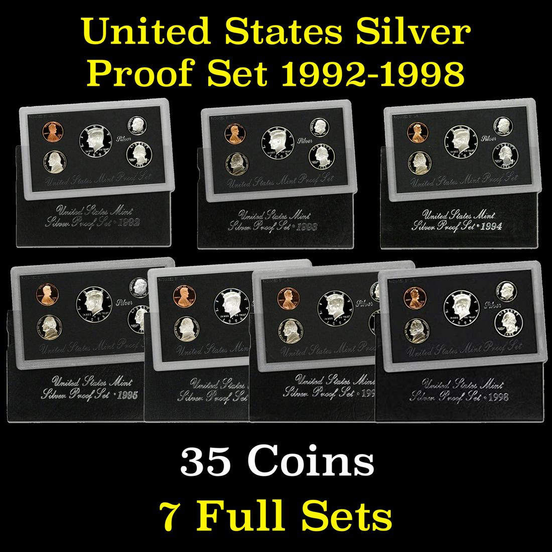Group of 7 United States Silver Proof Sets 1992-1998 35 (1 of 8)
