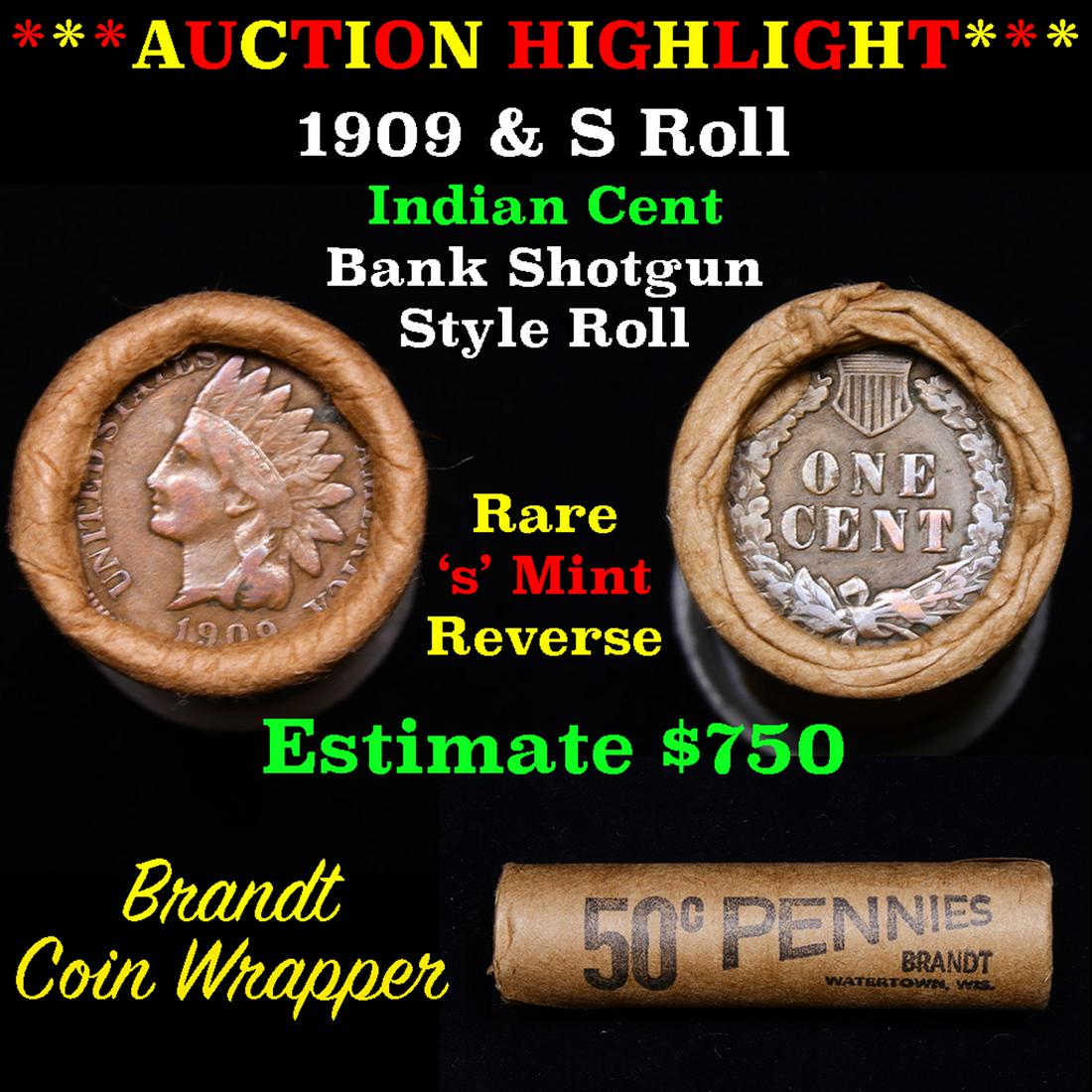 Indian cent 1c orig roll, 1909 end S other end (1 of 4)