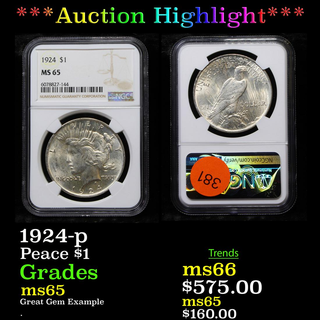 ***Auction Highlight*** NGC 1924-p Peace Dollar $1 (1 of 3)