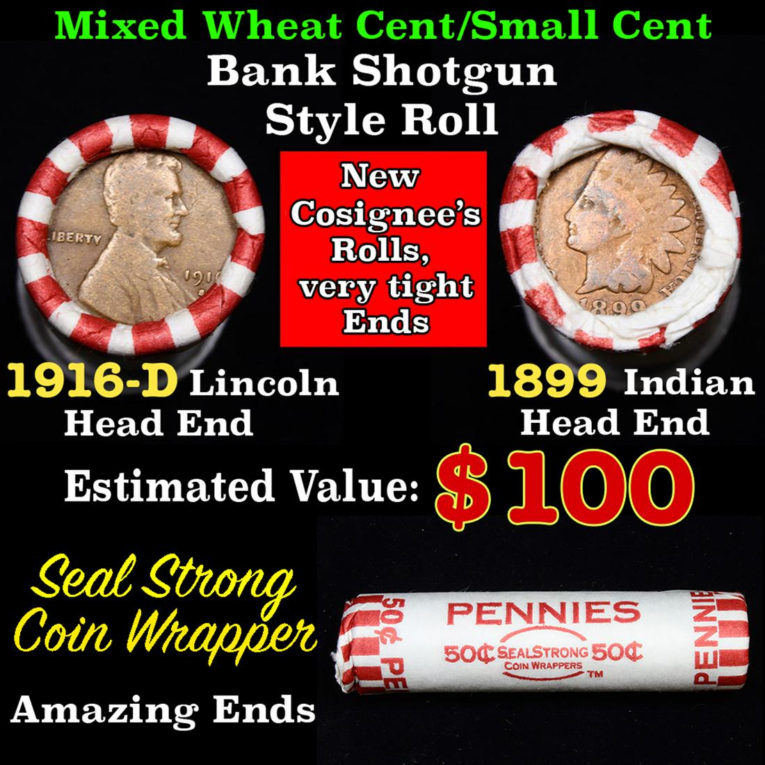 Mixed small cents 1c orig shotgun roll, 1916-d Wheat (1 of 4)