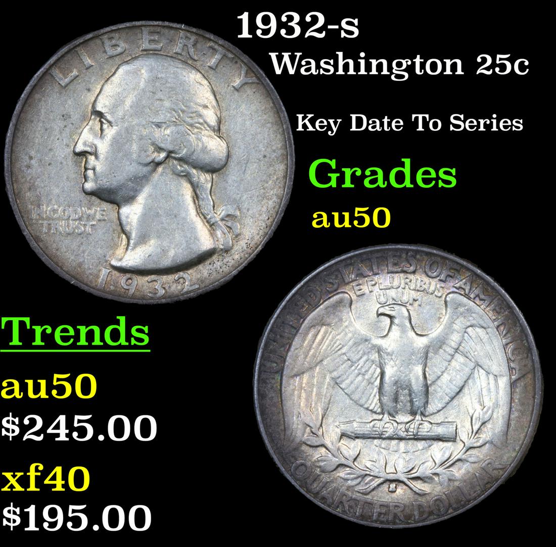 1932-s Washington Quarter 25c Grades AU, Almost Unc (1 of 3)
