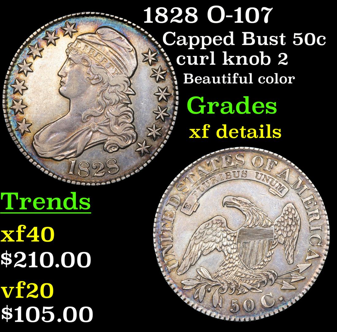 1828 O-107 Capped Bust Half Dollar 50c Grades xf (1 of 3)