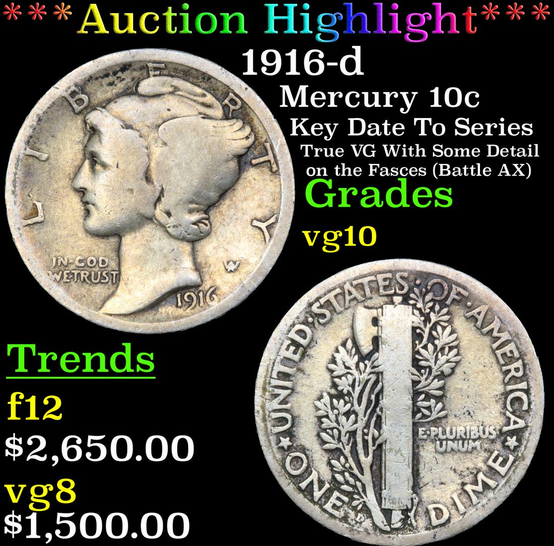 ***Auction Highlight*** 1916-d Mercury Dime 10c Grades (1 of 3)
