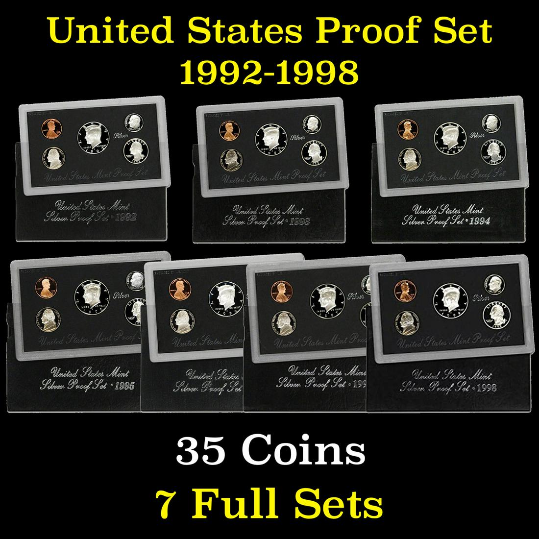 Group of 7 United States Silver Proof Sets 1992-1998 35 (1 of 8)