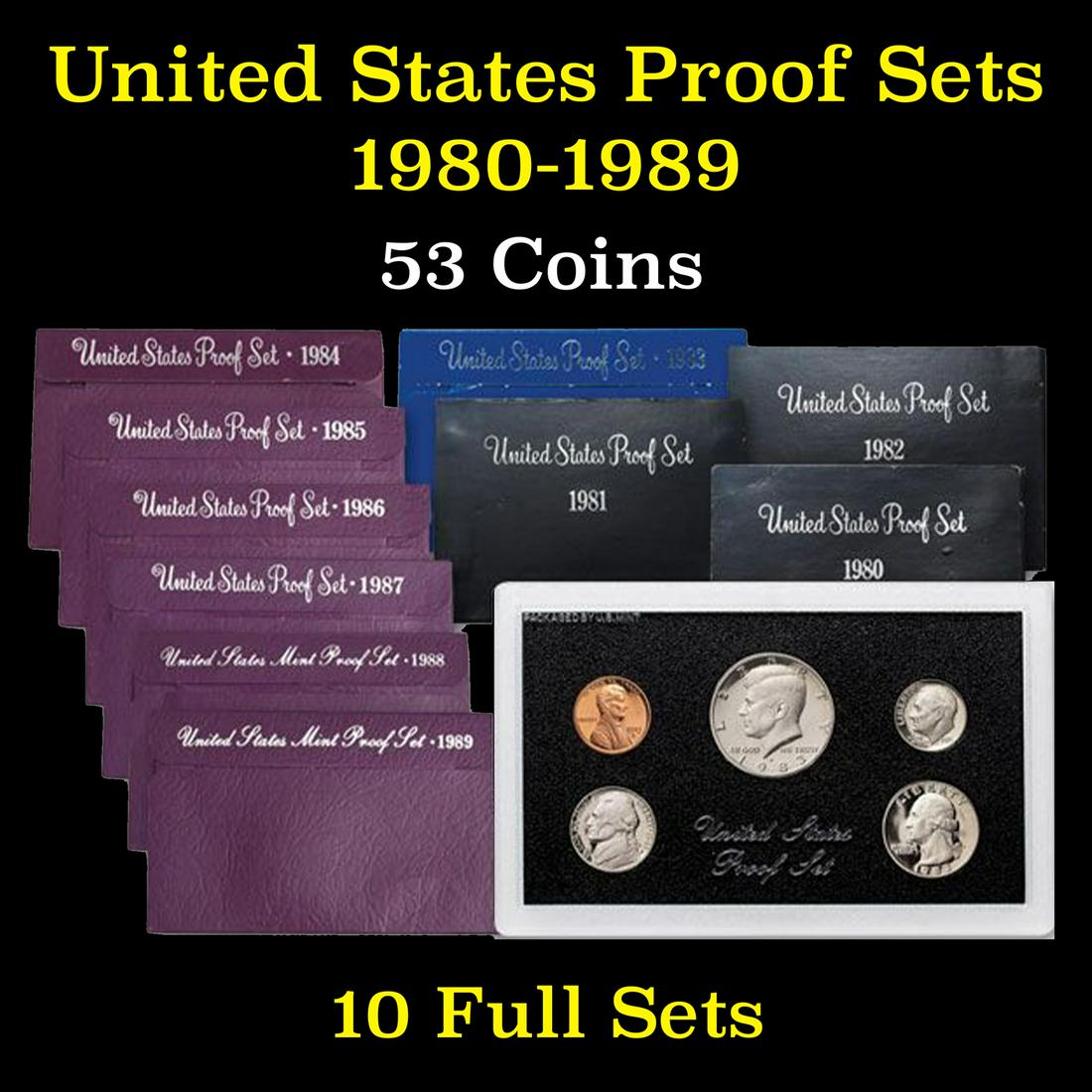 Group of 10 United States Proof Sets 1980-1989 53 coins (1 of 11)