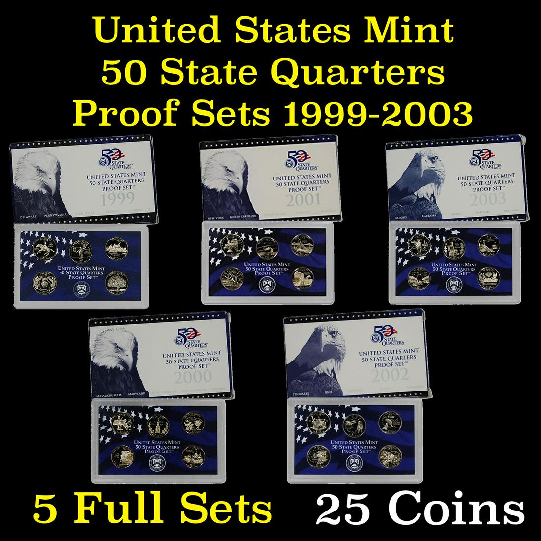 Group of 5 United States Quarters Proof Sets 1999-2003 (1 of 6)