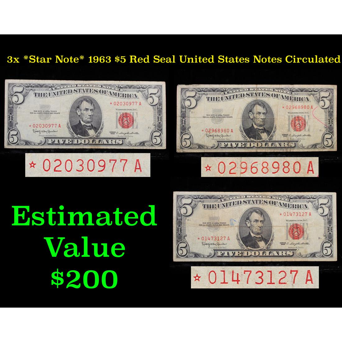 3x *Star Note* 1963 $5 Red Seal United States Notes (1 of 7)
