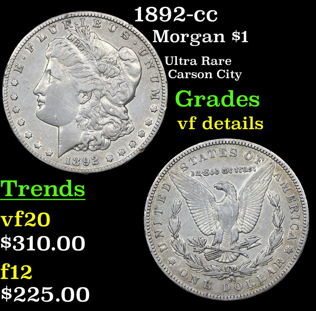 1892-cc Morgan Dollar $1 Grades vf details (1 of 3)