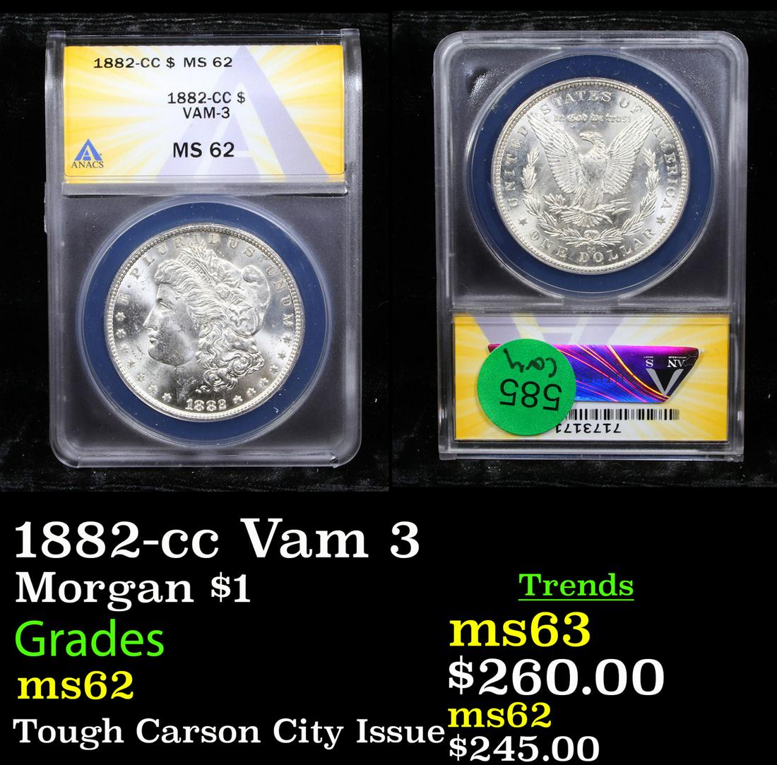 ANACS 1882-cc Vam 3 Morgan Dollar $1 Graded ms62 BY (1 of 3)