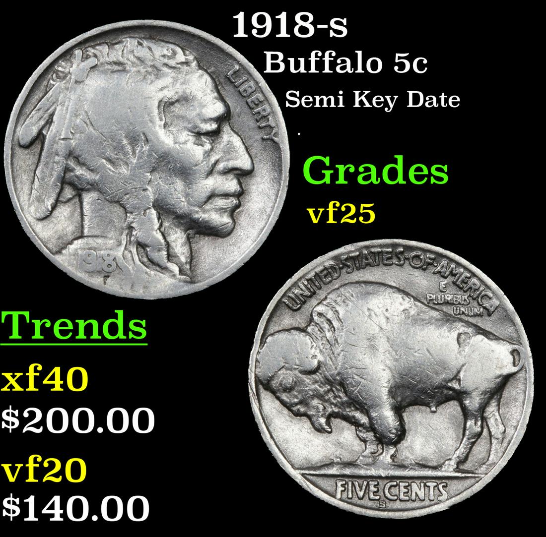 1918-s Buffalo 5c Grades vf+ (1 of 3)