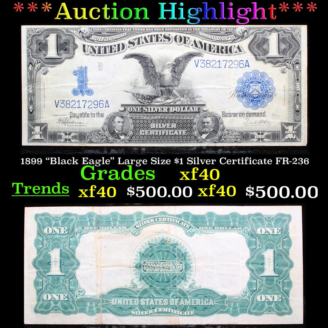 ***Auction Highlight*** 1899 "Black Eagle" Large Size (1 of 3)
