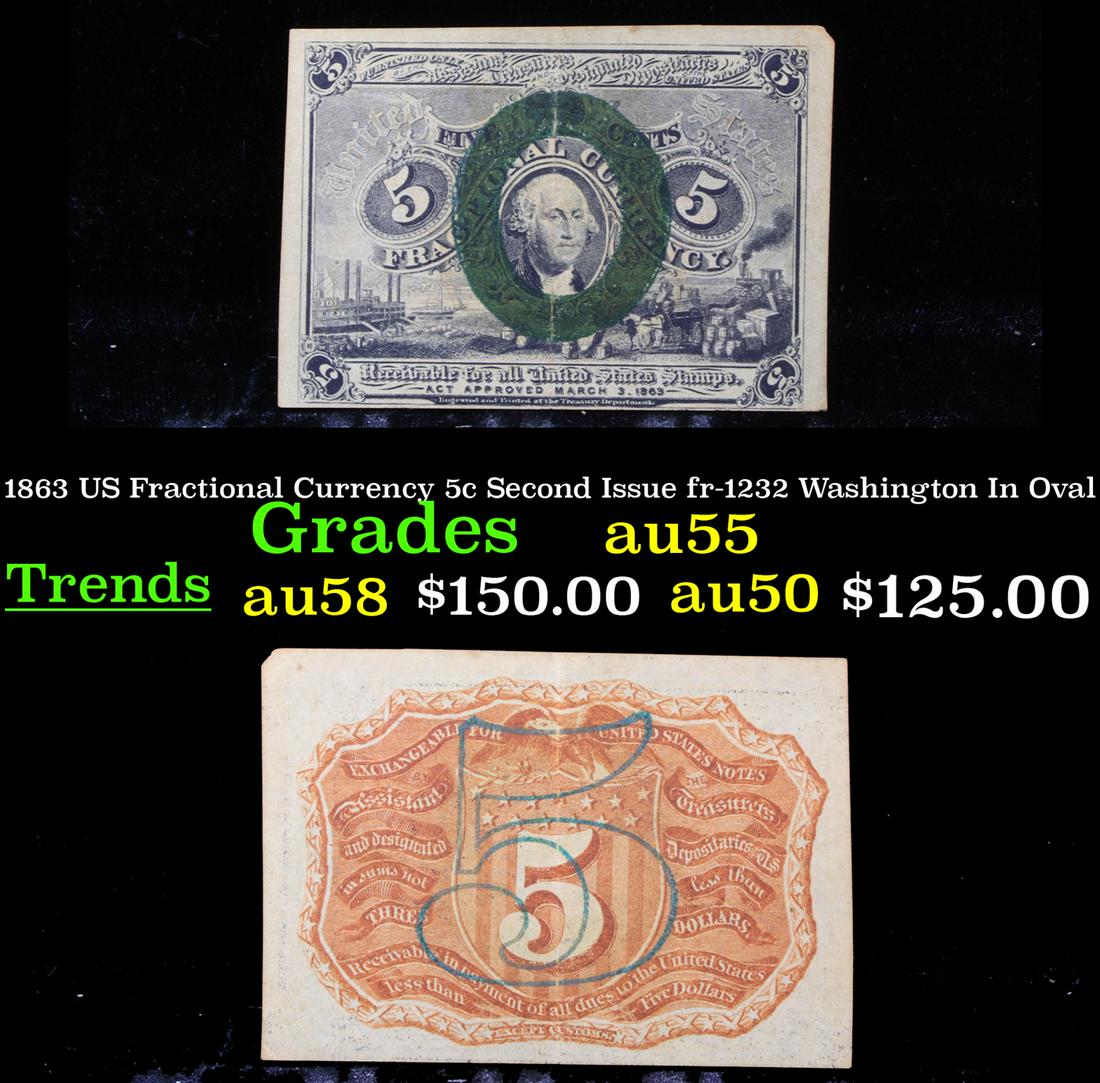 1863 US Fractional Currency 5c Second Issue fr-1232 (1 of 3)