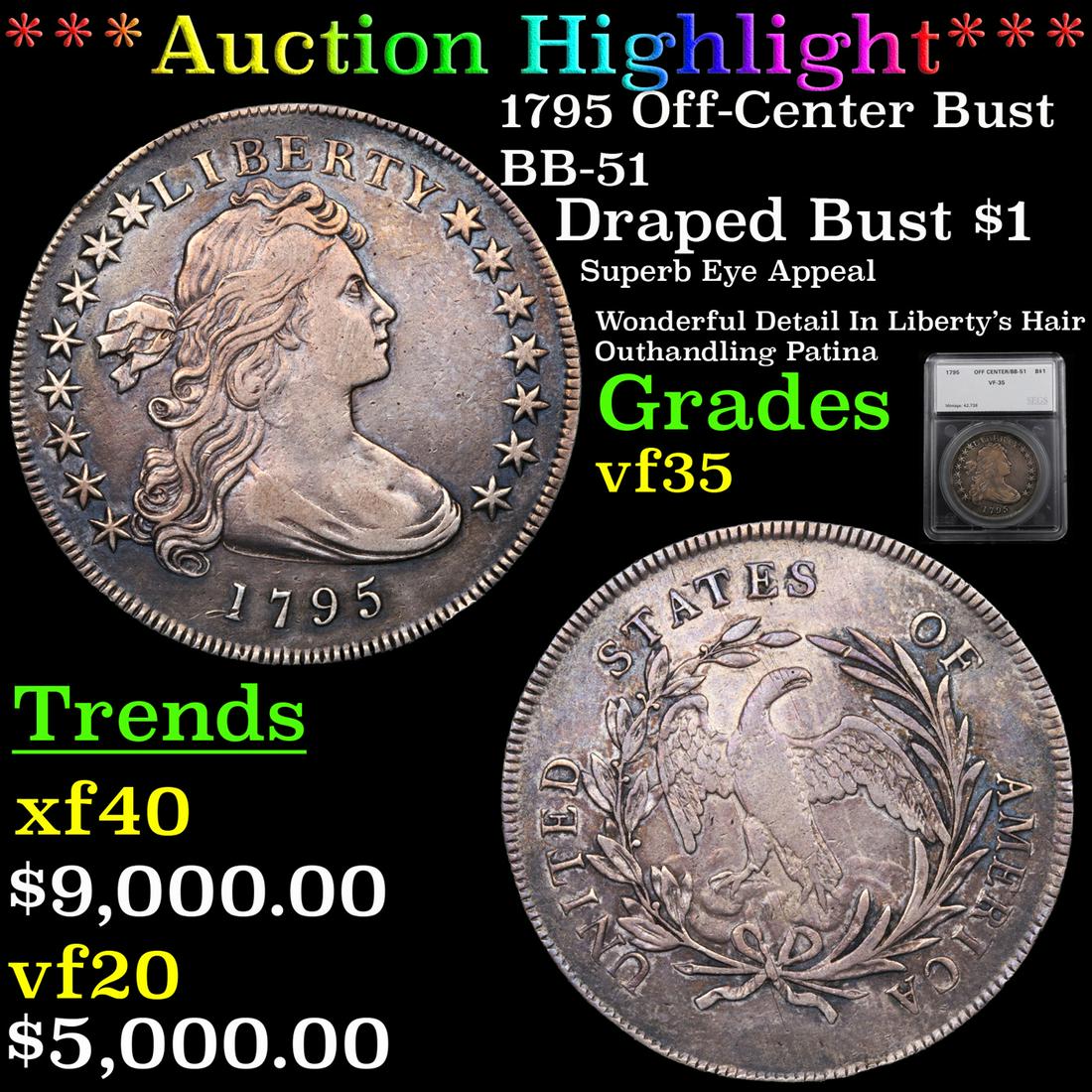 *Highlight* 1795 Off-Center Bust BB-51 Draped Bust $1 (1 of 9)