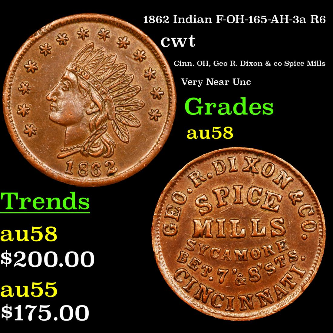1862 Indian F-OH-165-AH-3a R6 cwt Grades Choice AU/BU (1 of 3)