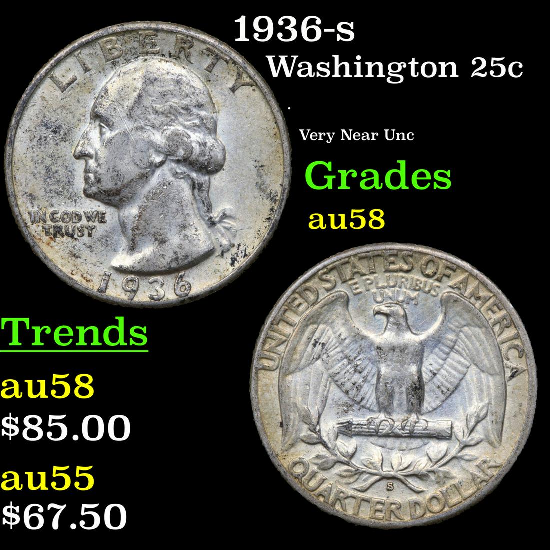1936-s Washington 25c Grades Choice AU/BU Slider (1 of 3)
