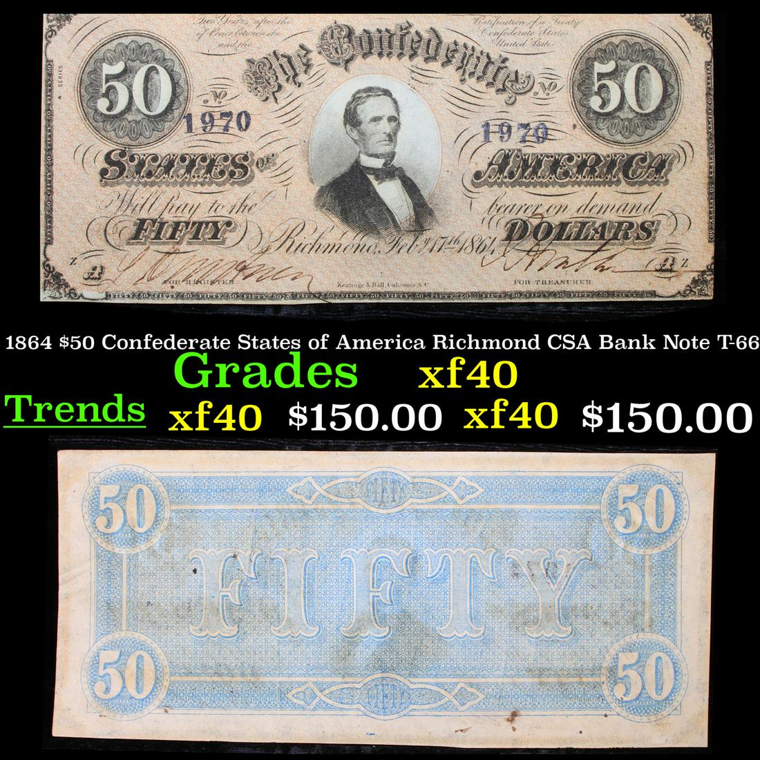 1864 $50 Confederate States of America Richmond CSA (1 of 3)