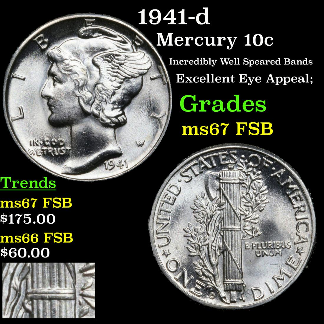 1941-d Mercury 10c Grades GEM++ FSB (1 of 5)