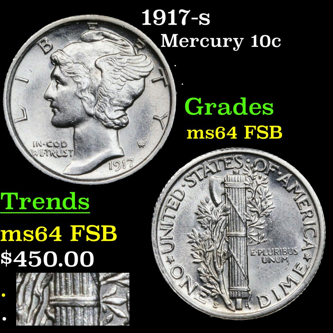 1917-s Mercury 10c Grades Choice Unc FSB (1 of 5)