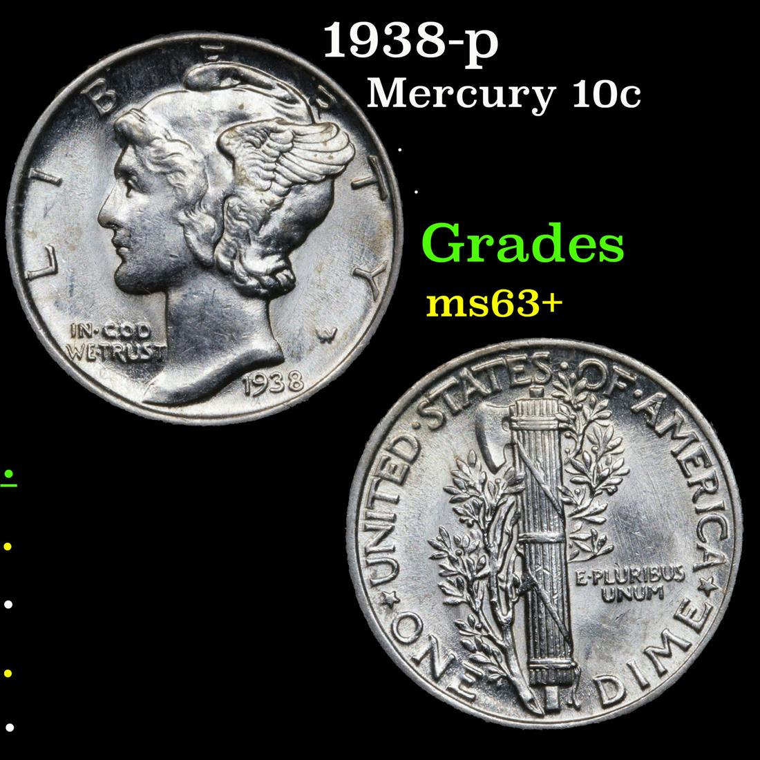 1938-p Mercury 10c Grades Select+ Unc (1 of 3)