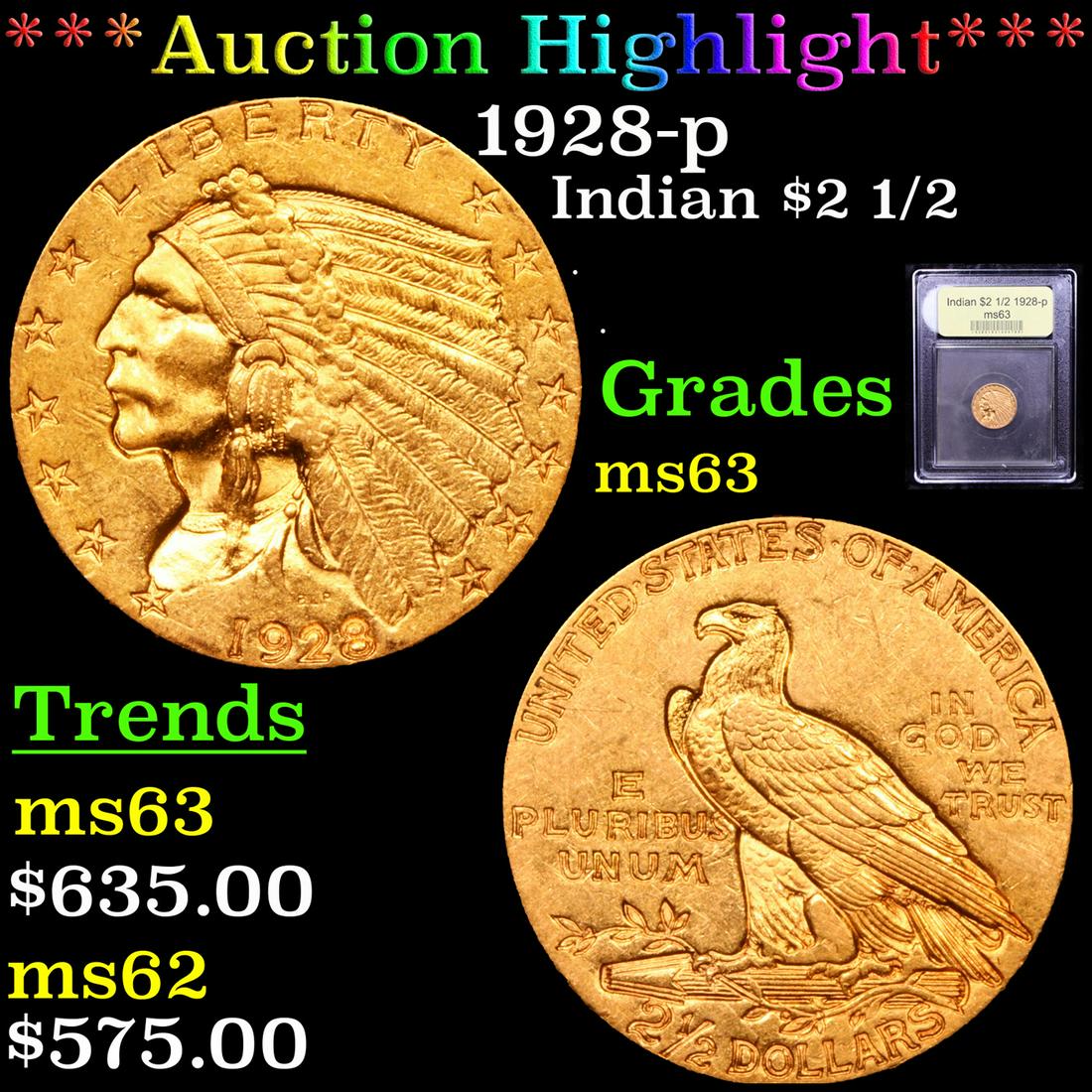 *Highlight* 1928-p Indian $2 1/2 Graded Select Unc (1 of 5)