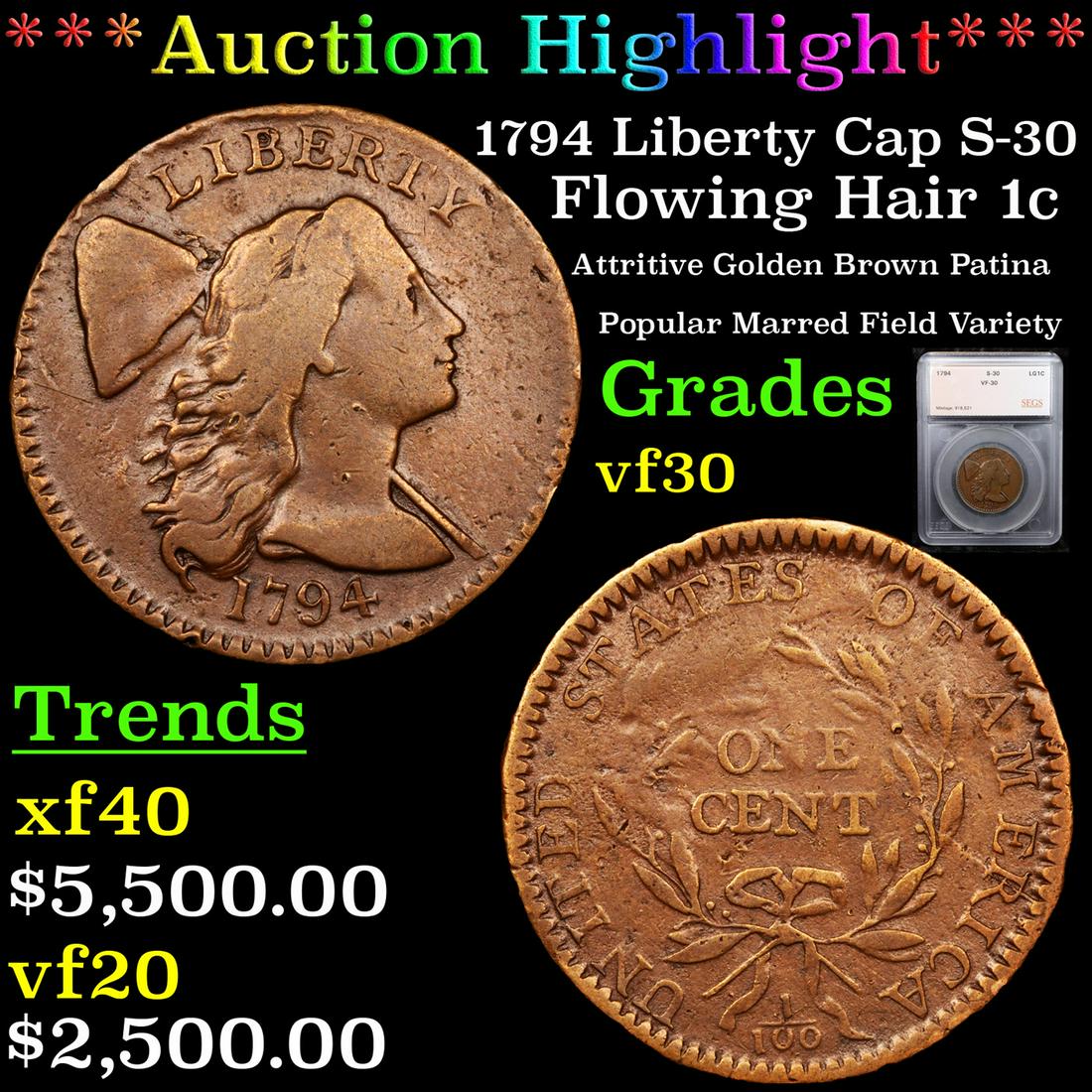 *Highlight* 1794 Liberty Cap S-30 Flowing Hair 1c (1 of 5)
